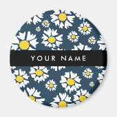Daisy Pattern, Witte Daisies, Jouw naam Magneet (Voorkant)