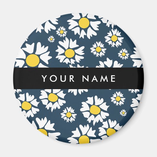 Daisy Pattern, Witte Daisies, Jouw naam Magneet (Voorkant)