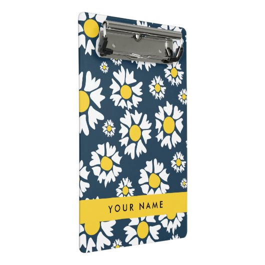 Daisy Pattern, Witte Daisies, Jouw naam Mini Klembord (Schuin)