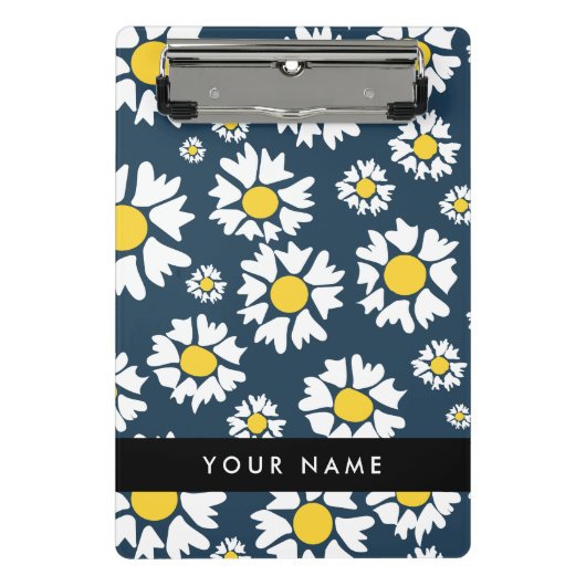 Daisy Pattern, Witte Daisies, Jouw naam Mini Klembord (Voorkant)