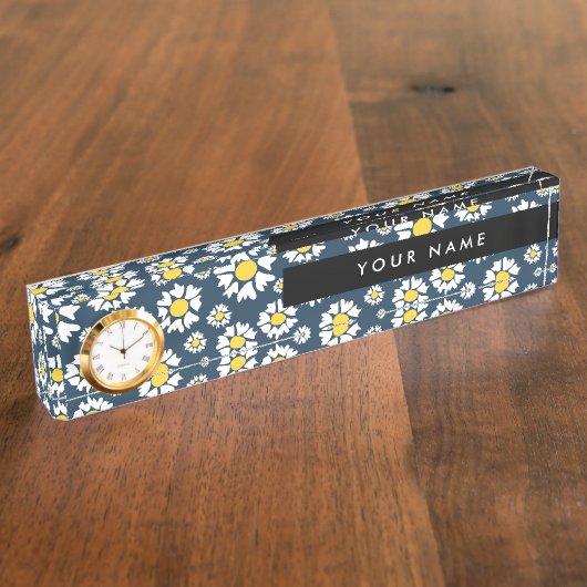 Daisy Pattern, Witte Daisies, Jouw naam Naambordje (Zijkant)
