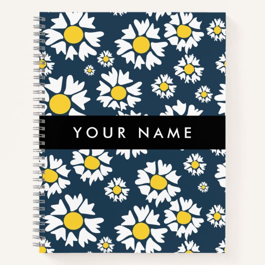 Daisy Pattern, Witte Daisies, Jouw naam Notitieboek (Voorkant)