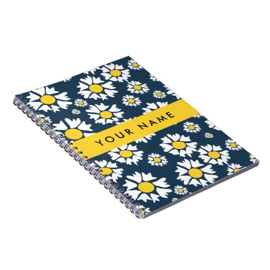 Daisy Pattern, Witte Daisies, Jouw naam Notitieboek (Rechterzijde)