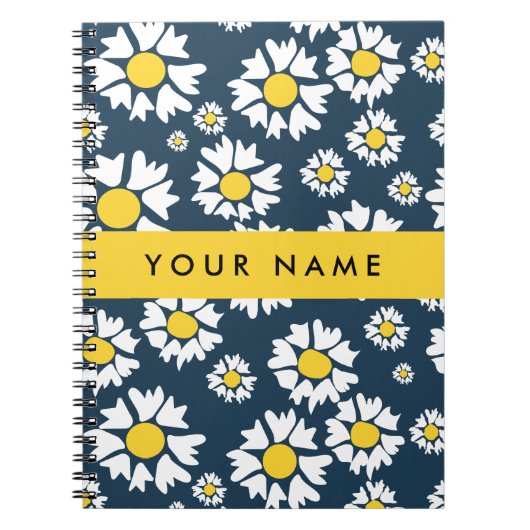 Daisy Pattern, Witte Daisies, Jouw naam Notitieboek (Voorkant)