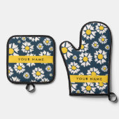 Daisy Pattern, Witte Daisies, Jouw naam Ovenwant & Pannenlap Set (Voorkant)