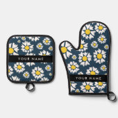 Daisy Pattern, Witte Daisies, Jouw naam Ovenwant & Pannenlap Set (Voorkant)