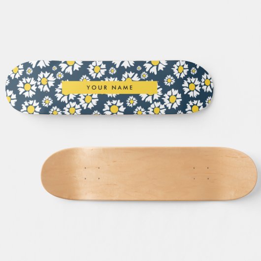Daisy Pattern, Witte Daisies, Jouw naam Persoonlijk Skateboard (Horizontaal)