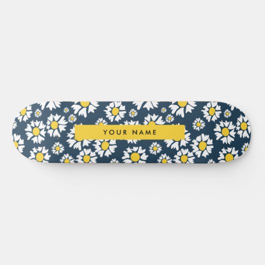 Daisy Pattern, Witte Daisies, Jouw naam Persoonlijk Skateboard (Horizontaal)