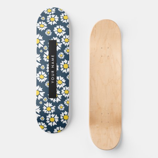 Daisy Pattern, Witte Daisies, Jouw naam Persoonlijk Skateboard (Voorkant)