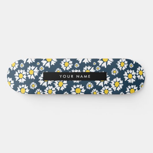 Daisy Pattern, Witte Daisies, Jouw naam Persoonlijk Skateboard (Horizontaal)