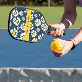 Daisy Pattern, Witte Daisies, Jouw naam Pickleball Paddle