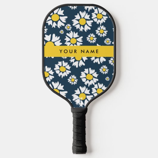 Daisy Pattern, Witte Daisies, Jouw naam Pickleball Paddle (Voorkant)