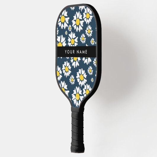 Daisy Pattern, Witte Daisies, Jouw naam Pickleball Paddle (Links)