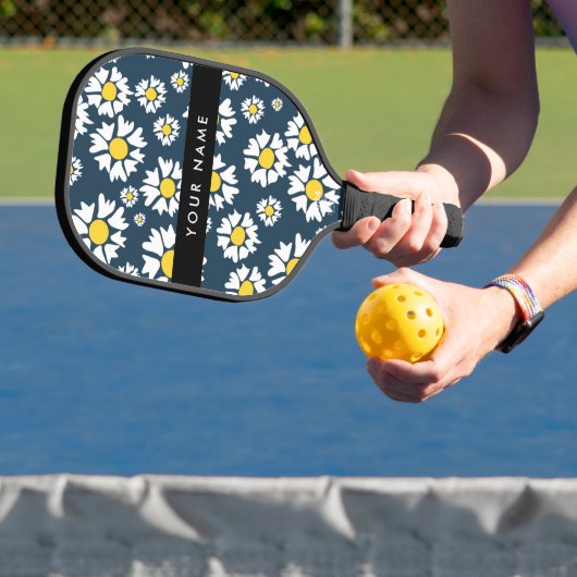 Daisy Pattern, Witte Daisies, Jouw naam Pickleball Paddle (Insitu)