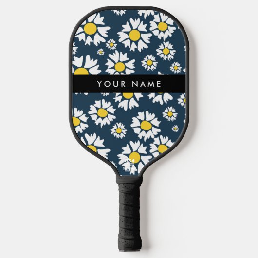Daisy Pattern, Witte Daisies, Jouw naam Pickleball Paddle (Voorkant)