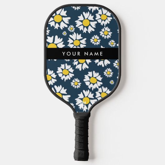 Daisy Pattern, Witte Daisies, Jouw naam Pickleball Paddle (Achterkant)