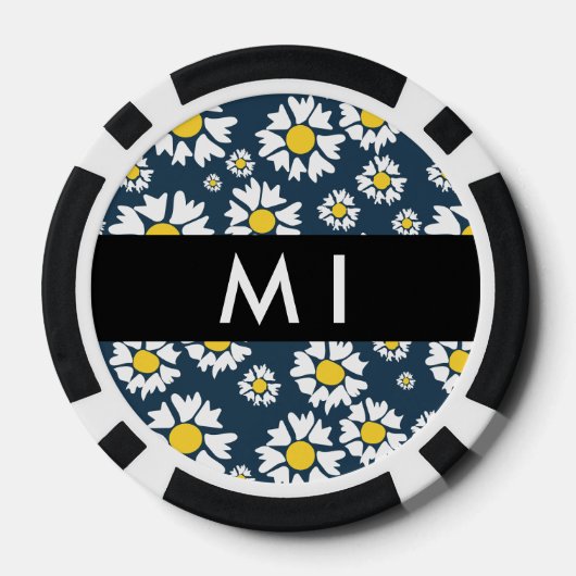 Daisy Pattern, Witte Daisies, Jouw naam Poker Chips (Achterkant)