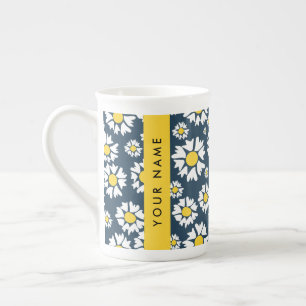 Daisy Pattern, Witte Daisies, Jouw naam Porselein Kop