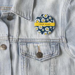 Daisy Pattern, Witte Daisies, Jouw naam Ronde Button 5,7 Cm