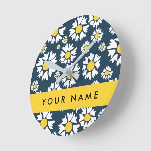 Daisy Pattern, Witte Daisies, Jouw naam Ronde Klok (Hoek)