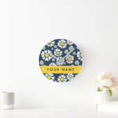 Daisy Pattern, Witte Daisies, Jouw naam Ronde Klok (Huis)