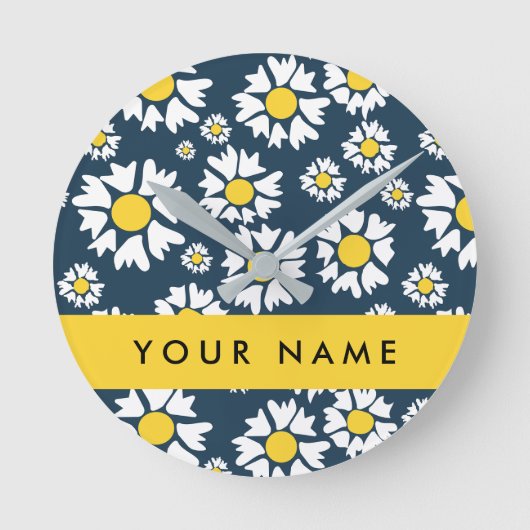 Daisy Pattern, Witte Daisies, Jouw naam Ronde Klok (Voorkant)