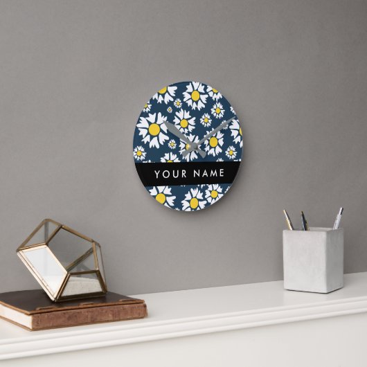 Daisy Pattern, Witte Daisies, Jouw naam Ronde Klok (Kantoor)