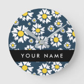 Daisy Pattern, Witte Daisies, Jouw naam Ronde Klok (Voorkant)