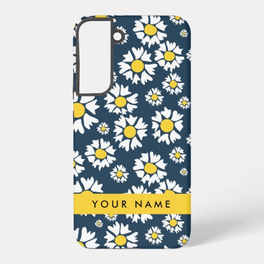 Daisy Pattern, Witte Daisies, Jouw naam Samsung Galaxy Hoesje (Achterkant)