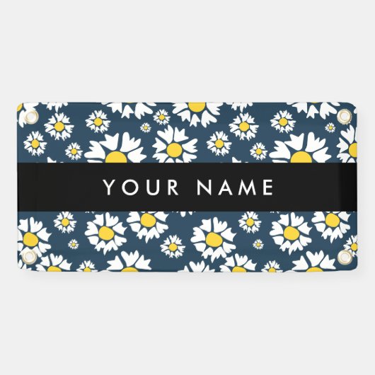 Daisy Pattern, Witte Daisies, Jouw naam Spandoek (Horizontaal)