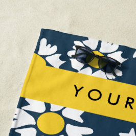 Daisy Pattern, Witte Daisies, Jouw naam Strandlaken