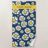 Daisy Pattern, Witte Daisies, Jouw naam Strandlaken (Voorkant)