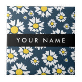 Daisy Pattern, Witte Daisies, Jouw naam Tegeltje (Voorkant)