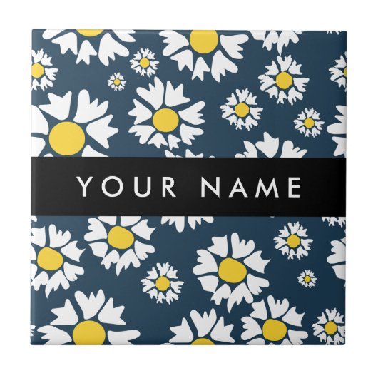 Daisy Pattern, Witte Daisies, Jouw naam Tegeltje (Voorkant)