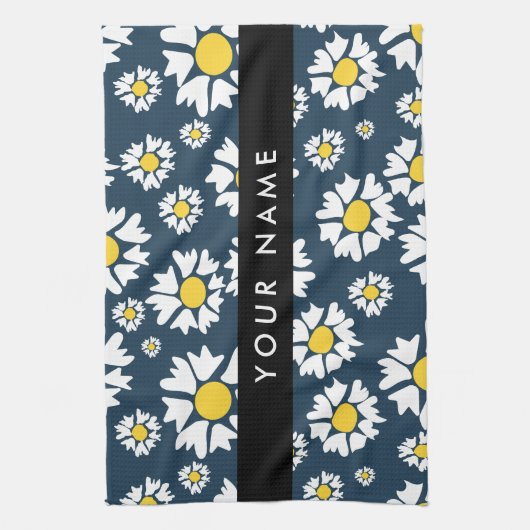 Daisy Pattern, Witte Daisies, Jouw naam Theedoek (Verticaal)