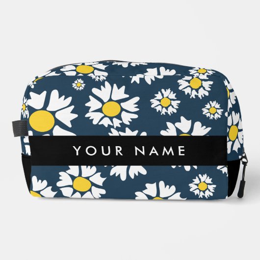 Daisy Pattern, Witte Daisies, Jouw naam Toilettasje (Voorkant)
