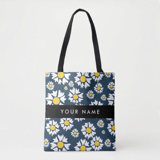 Daisy Pattern, Witte Daisies, Jouw naam Tote Bag (Voorkant)