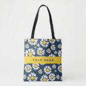 Daisy Pattern, Witte Daisies, Jouw naam Tote Bag (Voorkant)