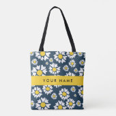 Daisy Pattern, Witte Daisies, Jouw naam Tote Bag (Achterkant)