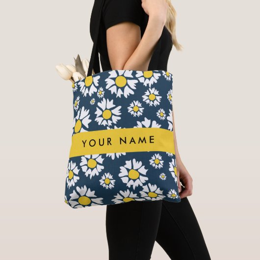 Daisy Pattern, Witte Daisies, Jouw naam Tote Bag (Dichtbij)
