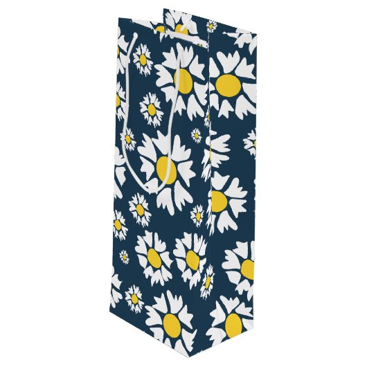 Daisy Pattern, Witte Daisies, Jouw naam Wijn Cadeautas (Achterkant Gekanteld)