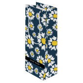 Daisy Pattern, Witte Daisies, Jouw naam Wijn Cadeautas (Voorkant Gekanteld)