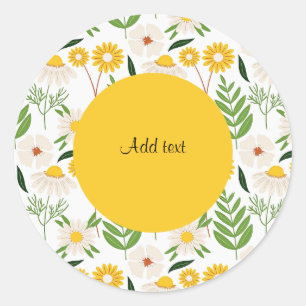 Daisy Pattern Yellow Sjabloon Ronde Sticker