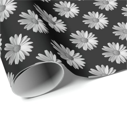 Daisy Pattern - Zwart-wit Cadeaupapier (Rol Hoek)