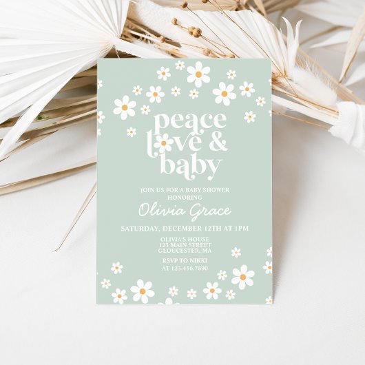 Daisy Peace Love Baby shower Uitnodiging