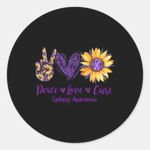 Daisy Peace Love Cure Epilepsie Bewustzijn Paarse Ronde Sticker