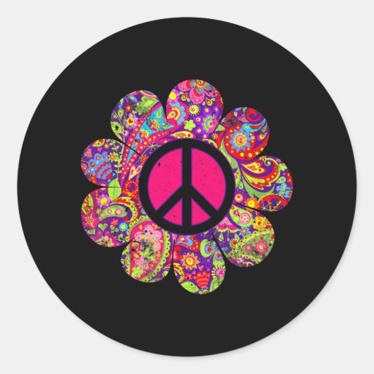 Daisy PEACE TEKEN LIEFDE 60s 70s Tie Dye Hippie Ronde Sticker (Voorkant)