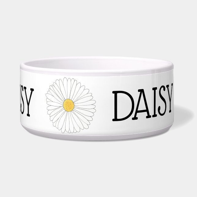 Daisy Personalized Dog White Yellow Daisies Flower Voerbakje (Rechts)