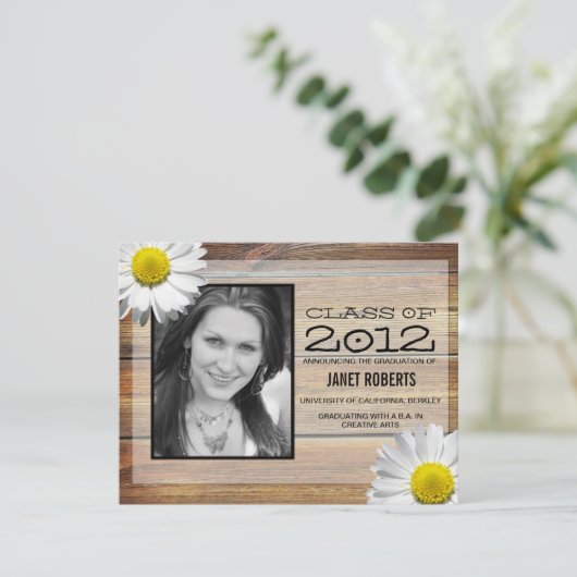 Daisy Photo Afstuderen Invitation Kaart (Staand voorkant)