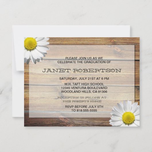 Daisy Photo Afstuderen Invitation Kaart (Achterkant)